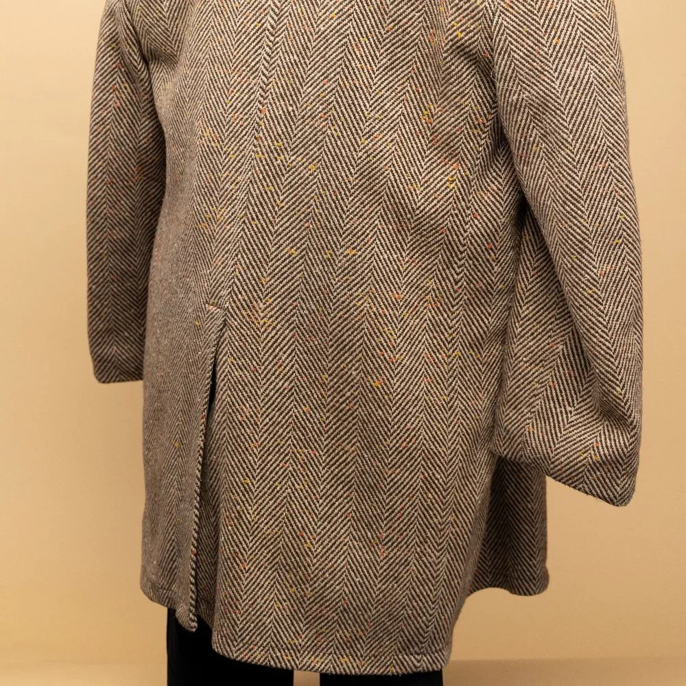 Vintage Men's Winter Trench Jacket Tweed Faux Fur - Picture 3 of 3